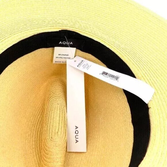 Aqua Bloomingdale's Straw Sun Hat Made in Italy Beige Black Wide Grosgrain Band - Picture 4 of 5